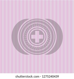 medicine icon inside pink emblem. Vintage.