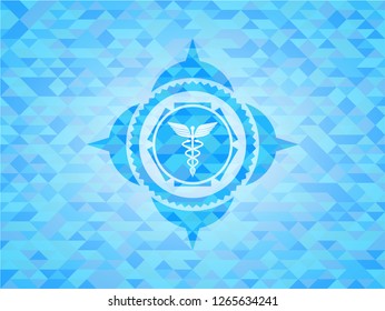 medicine icon inside realistic light blue emblem. Mosaic background