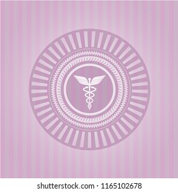 medicine icon inside realistic pink emblem