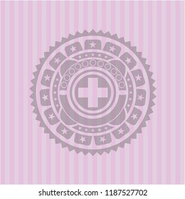 medicine icon inside realistic pink emblem