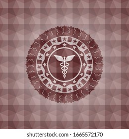 icono de medicina dentro del emblema rojo con un patrón geométrico. Sin inconvenientes.