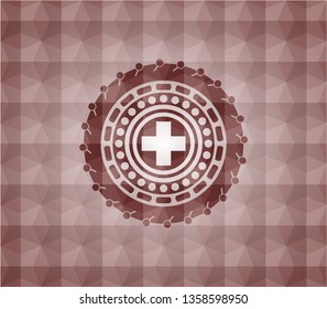 medicine icon inside red seamless polygonal badge.