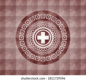 medicine icon inside red seamless geometric badge. 