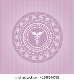 medicine icon inside retro pink emblem