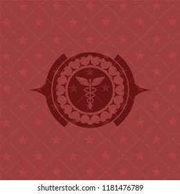 medicine icon inside retro red emblem