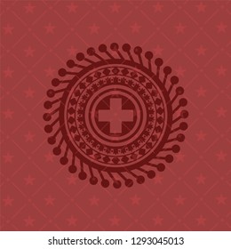 medicine icon inside retro red emblem