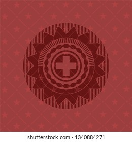medicine icon inside retro red emblem
