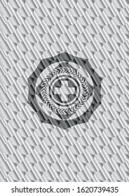 medicine icon inside silver emblem or badge. Scales pattern. Vector Illustration. Detailed.