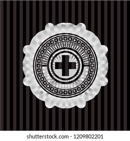 medicine icon inside silver shiny badge