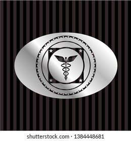 medicine icon inside silver shiny badge
