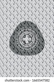 medicine icon inside silver shiny emblem. Scales pattern. Vector Illustration. Detailed.