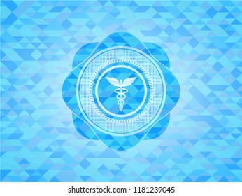 medicine icon inside sky blue mosaic emblem