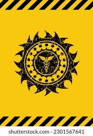 medicine icon inside warning sign, black grunge emblem. Vector Illustration. Detailed. 
