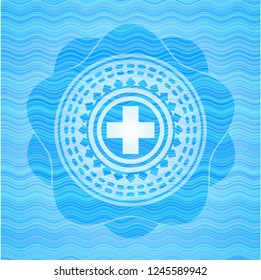medicine icon inside water wave representation badge.