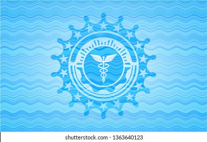medicine icon inside water wave representation style badge.