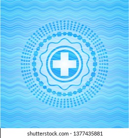 medicine icon inside water wave badge.