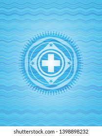 medicine icon inside water wave badge.