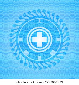 medicine icon inside water wave style emblem. 