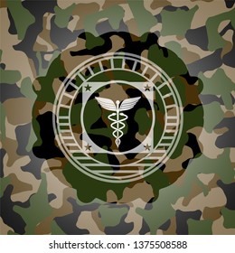 medicine icon on camouflaged pattern