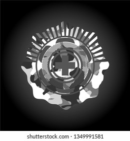 medicine icon on grey camo pattern