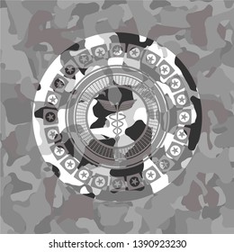 medicine icon on grey camouflage pattern