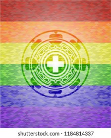 medicine icon on mosaic background with the colors of the LGBT flag