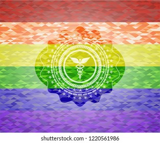 medicine icon on mosaic background with the colors of the LGBT flag