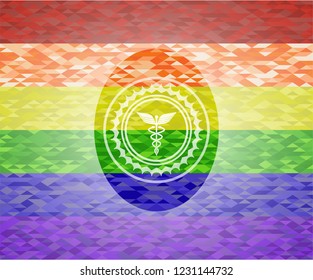 medicine icon on mosaic background with the colors of the LGBT flag