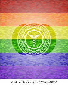 medicine icon on mosaic background with the colors of the LGBT flag