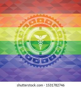 medicine icon on mosaic background with the colors of the LGBT flag