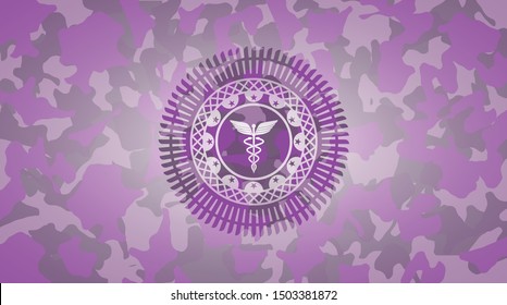 medicine icon on pink camouflaged pattern