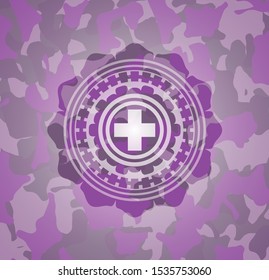 medicine icon on pink and purple camo pattern