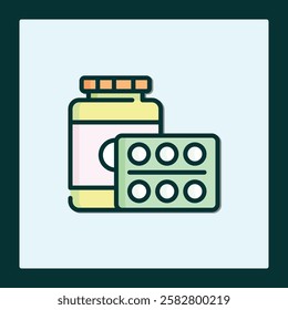 Medicine Icon: Pills and Bottle Graphic Design