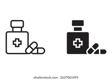 medicine icon set. capsule. pill. medicine bottle. one piece of medicine