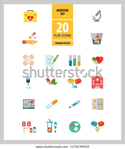 Medicine icon set. Capsule, pill,\
syringe, scalpel, microscope. Medication concept. Can be used for\
topics like medical help, lad research, test,\
emergency