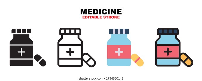 Medicine icon set with different styles. Colored vector icons designed in filled, outline, flat, glyph and line colored. Editable stroke and pixel perfect. Can be used for web, mobile, ui and more.