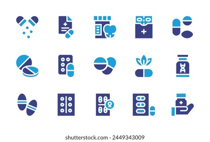Medicine icon set. Duotone color. Vector illustration. Containing antibiotics, medicine, prescription, drug, pills, naturalmedicine.