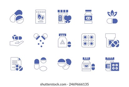 Medicine icon set. Duotone style line stroke and bold. Vector illustration. Containing medicine, antibiotics, prescription, pills, naturalmedicine.