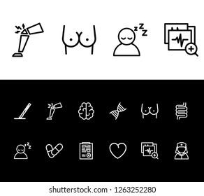 Medicine icon set and heart with pill, diagnostic and dna. Mind related medicine icon vector for web UI logo design.