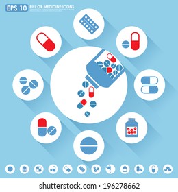 Medicine icon set in light blue & red colors