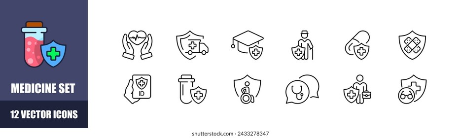 Conjunto de iconos de medicina. Estilo lineal. Iconos vectoriales