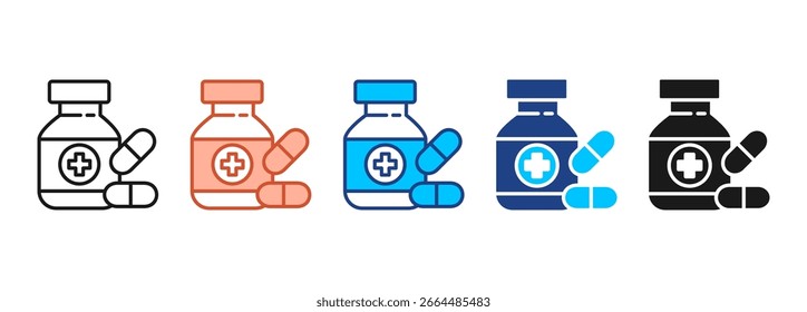 Coleção de Vários Estilos de Conjunto de Ícones de Medicamento