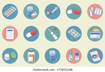 Medicine Icon Set Such As Oral Medicine And Injection