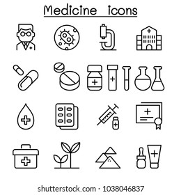 Medicine icon set in thin line style