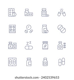 Medicine icon set. Thin line icon. Editable stroke. Containing gaba, medicine, pills, pills bottle, pill, multivitamin, capsules.