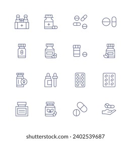 Medicine icon set. Thin line icon. Editable stroke. Containing medicine, vitamins, pills, pill.