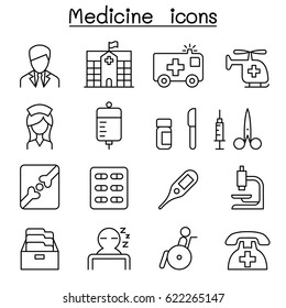 Medicine icon set in thin line style