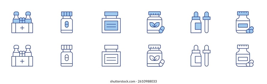 Medicine icon set in two styles, Duotone and Thin Line style. Editable stroke. medicine, vitamins.