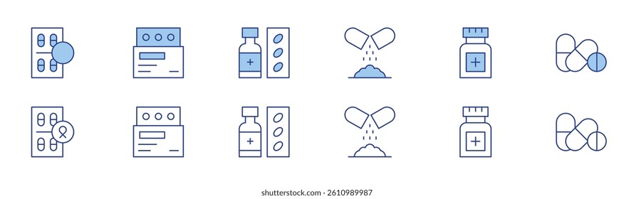 Medicine icon set in two styles, Duotone and Thin Line style. Editable stroke. medicine, pills.