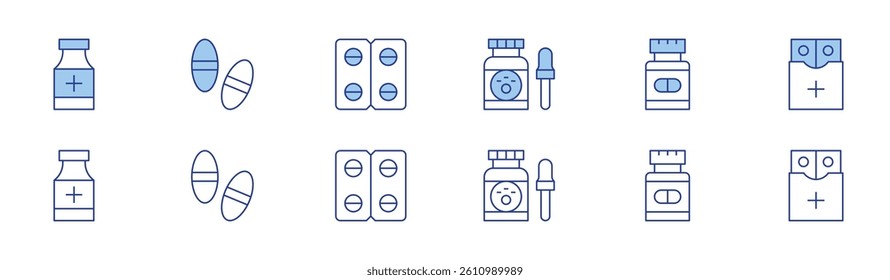 Medicine icon set in two styles, Duotone and Thin Line style. Editable stroke. medicine, pills.